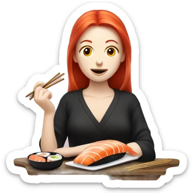 Red haired pale woman eating sushi  sticker