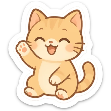 chibi sticker of a happy cat waving sticker