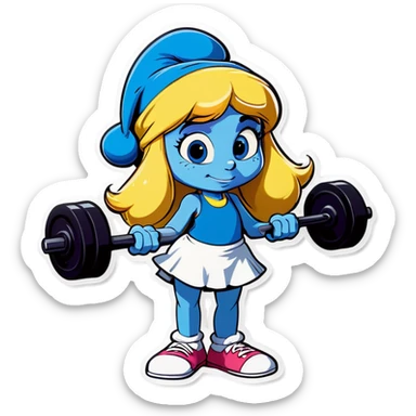 Smurfette working out in the gym sticker