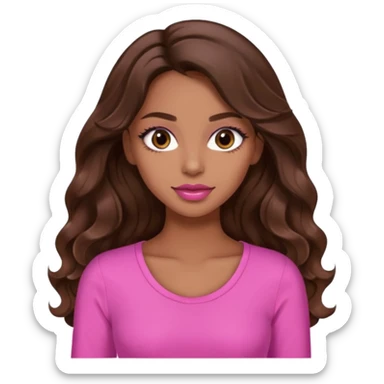 gorgeous woman, light brown skin, dark brown eyes, long wavy brown hair, pink top, lipgloss, model, mixed  sticker