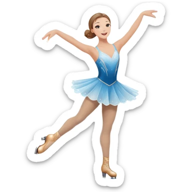 An icon featuring a graceful figure skater performing an elegant spin on a shiny ice rink. The background includes twinkling lights, a snowy winter scene, and cheering fans in the stands. Transparent background highlights the beauty, poise, and artistry of figure skating. sticker