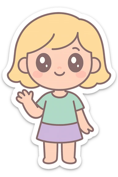 illustration of a blonde girl with short hair, character illustration style sticker