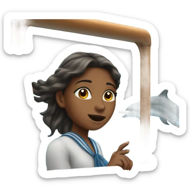 girl watch dolphins from yacht sticker