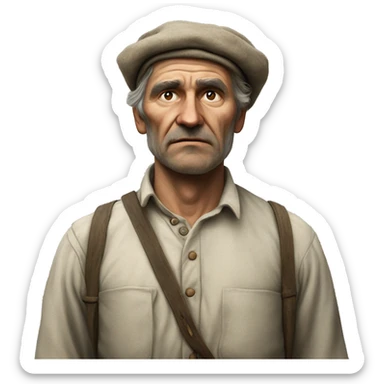 peasant in an old shirt during the 1917 revolution in russia photorealistic serious sticker