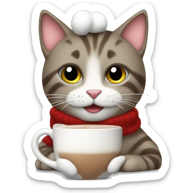 Christmas cat with hot chocolate  sticker