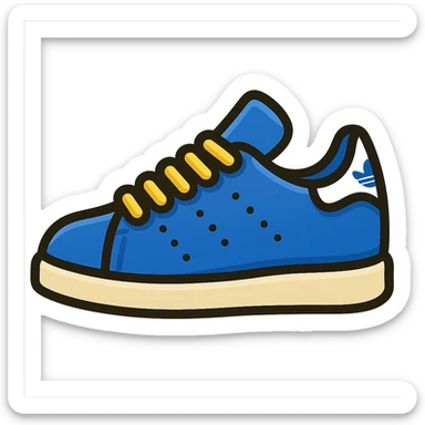 Add visible laces detail to the blue adidas Stan Smith with white sole in emoji style with no background. sticker