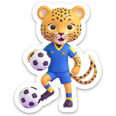leopard dribbling a soccer ball, wearing a navy soccer uniform sticker