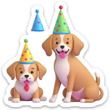 boy and his dog at party with party hats sticker