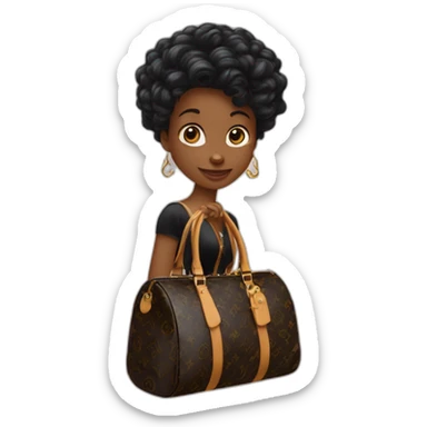 Une sirène noire au cheveux dorés sur un hippocampe avec un sac luis vuitton sticker