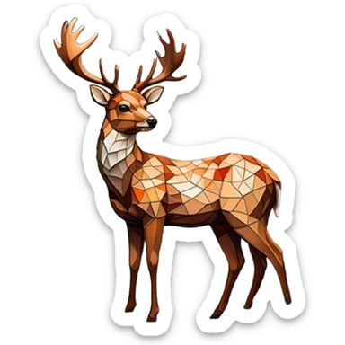 Mosaic art icon, colorful tiles forming an image of a deer in the forest, lush trees and nature elements, intricate tile patterns, detailed forest background, minimalistic style, clean lines, transparent background. sticker