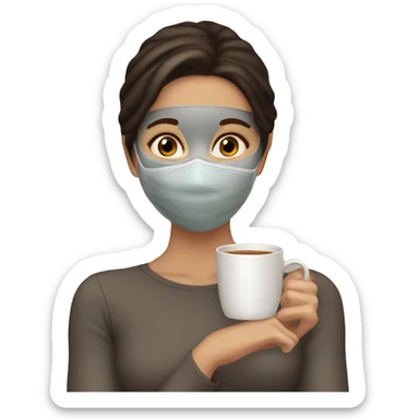 a brunette girl with a face mask and a cup of tea sticker