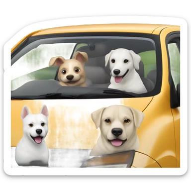 6 dogs in a Prius sticking their heads out of the window with a bald man in his 50’s who likes adventure driving the car sticker