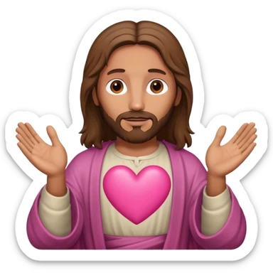 Jesus forming a pink heart shape with his hands sticker