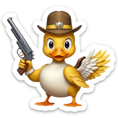 angry duck with a gun in his hand pointing at us  sticker