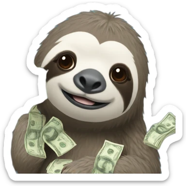 blue and white sloth with a wad of money sticker