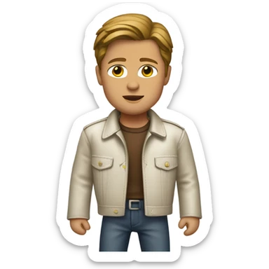single young Brad Pitt in white shirt and brown leather jacket sticker