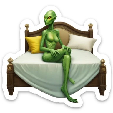 a Reptilian alien woman laying on the bed sticker