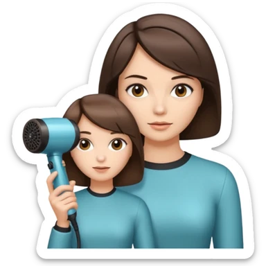 brunette bob girl hair stylist holding a brown hair dryer sticker