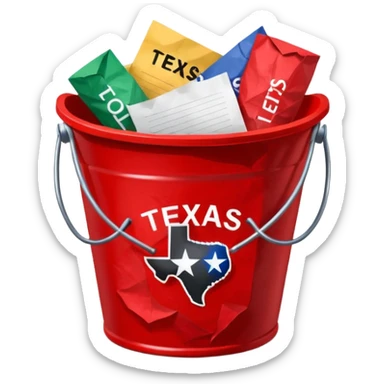 black bucket red texas on front with a bunch of names written on pieces of paper inside of it sticker