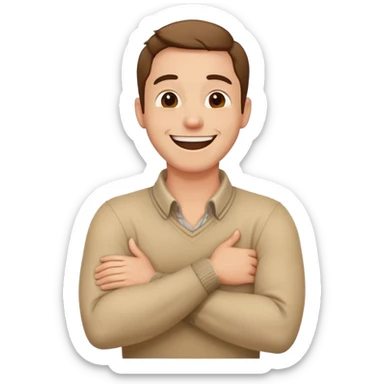 Guy holding his neck with his arms crossed in front of his neck laughing sticker