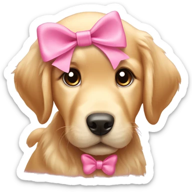 Golden retriever puppy with pink bow sticker