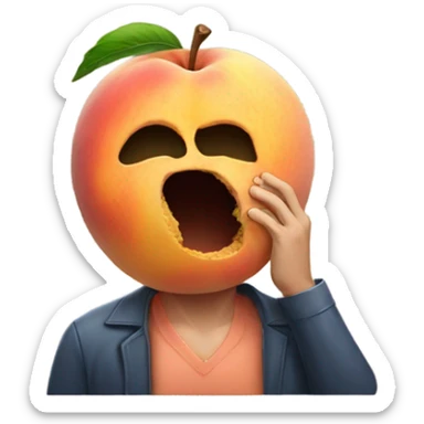 Man burying face into giant peach sticker