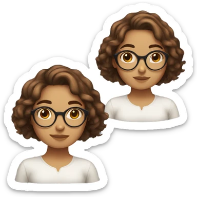 Girl with wavy hair, red cheeks, brown rounded glasses, oval face, round nose and freckles,  sticker