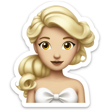 coquette blonde with white bow on hair and white dress sticker