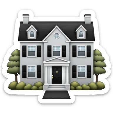 light gray colonial house with black shutters and black front door sticker