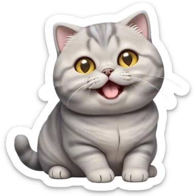 Cinematic Cute Chubby Grey Munchkin Scottish Fold Cat Portrait Emoji, Adorable folded ears and tiny, stubby legs making it irresistibly cute, round and plump body, head tilted playfully and yawning, sleek soft grey fur with subtle blue undertones, big, sparkling yellow eyes, Simplified yet adorable features, highly detailed, glowing with a warm, friendly glow, high shine, curious yet calm, stylized with a touch of whimsy, bright and endearing, soft glowing outline, capturing the essence of a mischievous yet loving and lazy kitty with its signature folded ears and tiny legs, so cute it feels like it could stretch out of the screen and cuddle! sticker