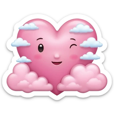 pink heart with light pink fluffy clouds around it sticker