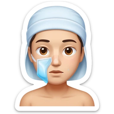 Face with one swollen cheek with square ice pack applied to it sticker