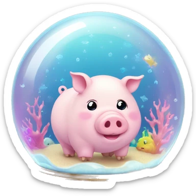 Kawaii rainbow pastel fat little magic pig in an under the sea snowglobe  sticker