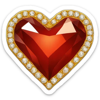 Red heart diamond with gold border sticker