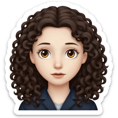 Pale skin, long curly dark brown hair, medium brown eyes. sticker