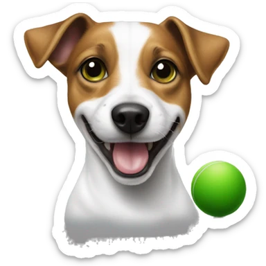 Jack Russell dog holds a green ball in his teeth sticker