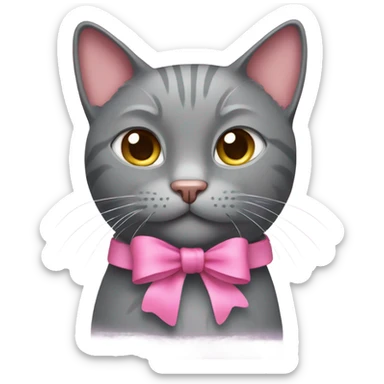 Gray cat whit a pink Bow sticker