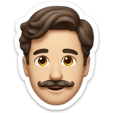 man with brown hair comped sideways and a small mustache like charlie chaplin mustache sticker