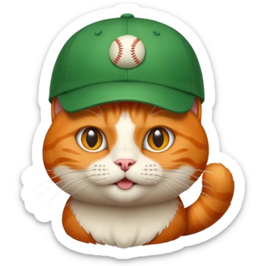 Cat in Green Cap – orange cat wearing a small baseball-style cap. sticker