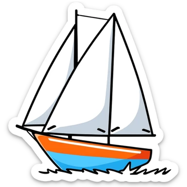 sailboat with visible rudder and white sails sticker
