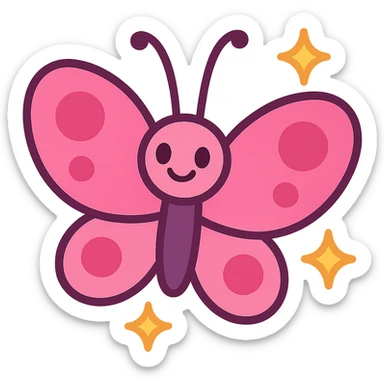 pink butterfly with sparkles, cartoon style sticker