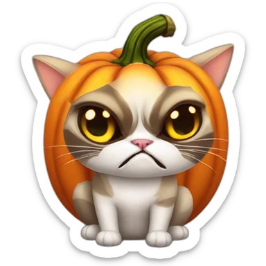 grumpy cat scary in halloween pumpkin sticker
