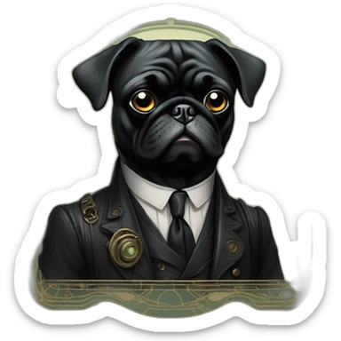A cyberpunk black pug in Art Nouveau style during 1910 sticker