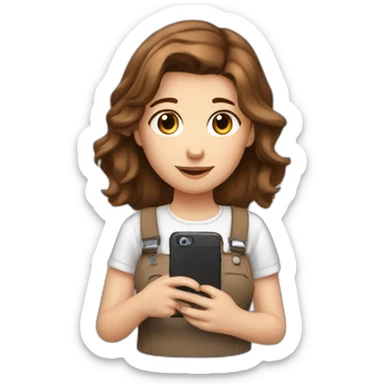 White cute girl with brown hair holding phone sticker