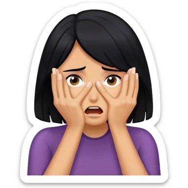 Woman shielding her face in fear with black hair sticker
