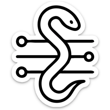 white snake weaving through digital network lines, modern minimalistic logo sticker