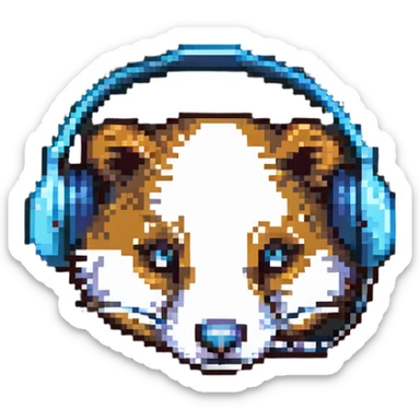 badger head wearing a headset, pixel art style, simple background sticker
