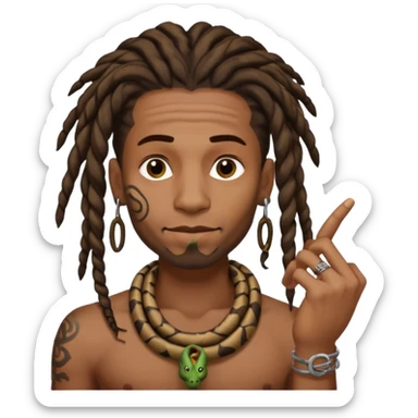 Black man with dreads and snake tattoo on forehead with index finger under his nose  sticker