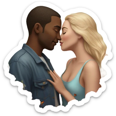 Hyper Realistic Couple kissing surrounded by roses and butterflies  sticker