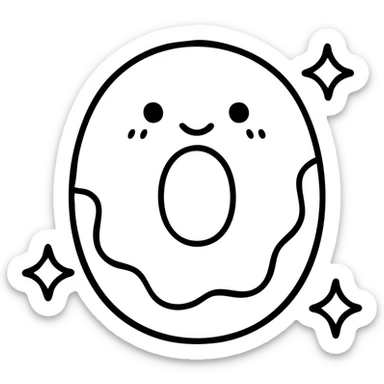 Cute kawaii number 0 shaped like a donut with blushing face, sparkles around it sticker